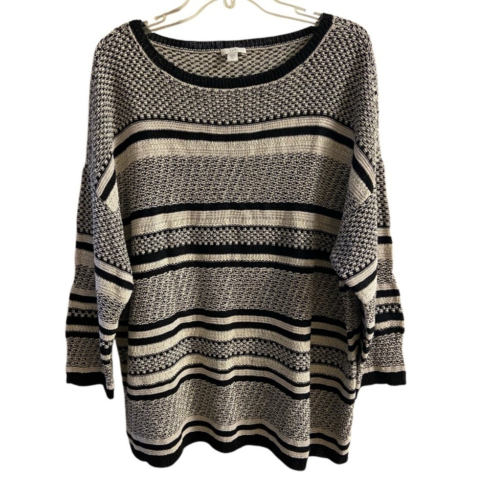 J Jill sweater crewneck pullover linen blend black beige XL